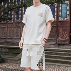 刺绣套装男短裤夏季潮流休闲运动T恤两件套大码A266-TZ7758-P48，男装牛仔裤，电商A266