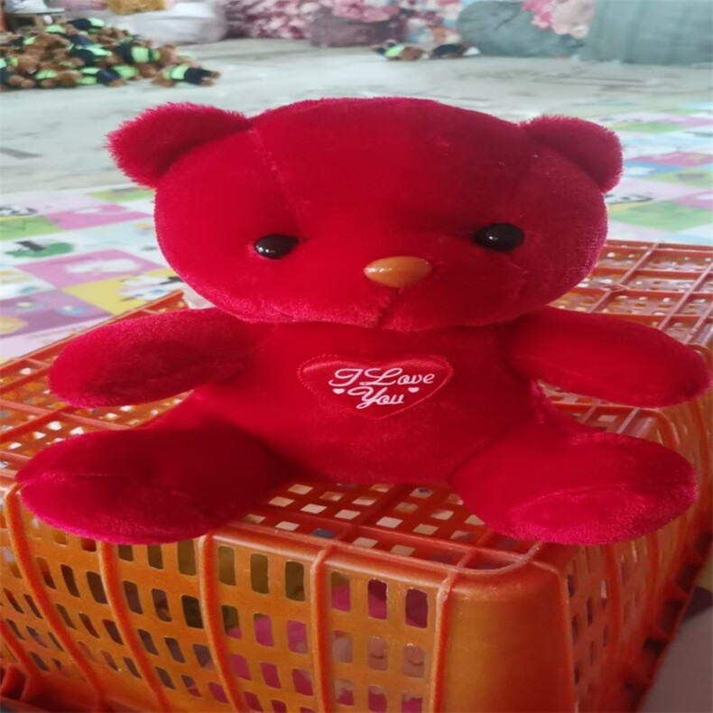 红色粘心坐熊，玉文毛绒玩具