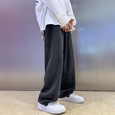 D321-1-DM173-P45男装港风宽松直筒阔腿纯色四季款牛仔长裤，男装休闲裤，电商D321-1