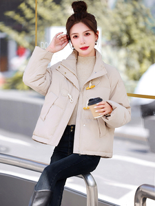 牛角扣羽绒服女短款2025冬新款小个子加厚时尚立领白鸭绒保暖外套图片