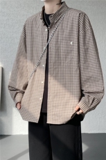 8XL-Mmiu系穿搭复古蓝格子衬衫男宽松纯棉长袖衬衣男CS540-P45，男装衬衫，电商D206-1