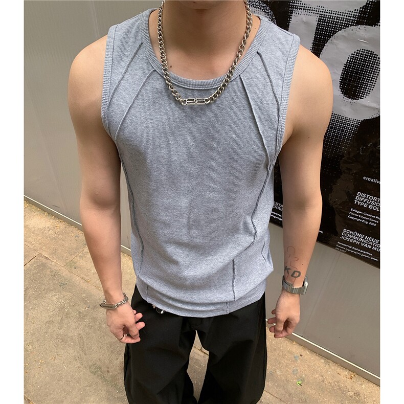 港风男装美式健身夏季背心坎肩纯色情侣无袖T恤汗衫D429特P20，男装背心/马甲，电商A335-1（原A458）