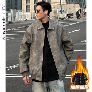网图慎用  机车皮夹克男翻领潮外套皮衣男士A266-PY010-P65加棉85图片