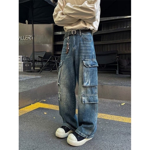 多口袋工装阔腿牛仔裤男春秋季美式 N1127 P55图片