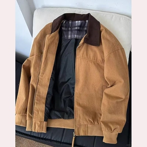 美式复古拼色翻领工装夹克男女秋冬季情侣装休闲宽松棒球服外套潮图片
