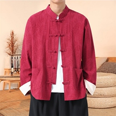 男士外套棉麻印花夹克盘扣立领唐装风XZ1512-2556-P45，男装夹克，星座1512