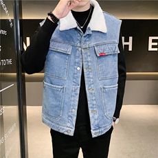 MJ208J-68-限价98M-5XL牛仔马夹大码加绒羊羔绒工装座山雕，男装工装外套，星座103A