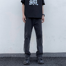 美式高街牛仔裤男韩版潮拼色个性2023秋冬新款ins长裤RK1006-P43，男装牛仔裤，星座412-3