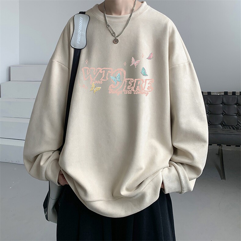麂皮绒卫衣男大码重磅长袖t恤男JW81443-P35加绒款P45,男装T恤,电商A040