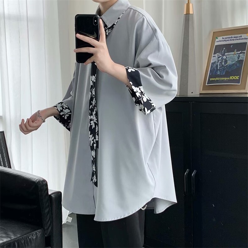 坠感领带衬衫男冰丝潮流帅气学院风DK制服套装港风痞帅七分袖衬衣,男装衬衫,四季星座505