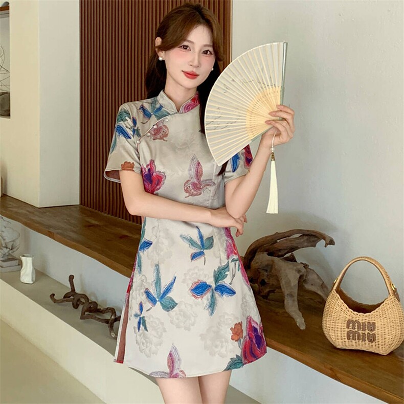 新中式国风改良旗袍套装女2025夏季新款洋气修身印花短裤两件套潮，女装套装/套裙，超帛