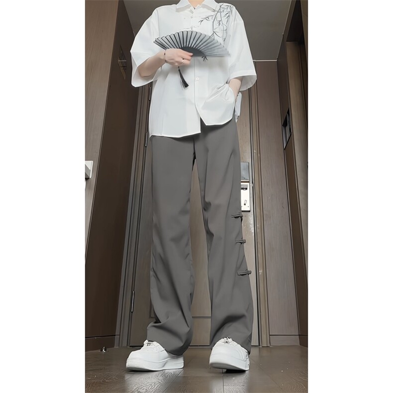 新中式风盘扣裤子夏季垂感长裤KK176-特P30控58(衬衫C2319）,男装衬衫,星座1213
