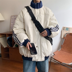 ！2025冬季新款男士撞色潮牌棉衣百搭情侣棉服外套MY200特P70,女宽松工装裤灰色搭配什么衣服图片