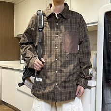 F118-P36美式复古格子衬衫男2024春季新款潮牌宽松百搭长袖衬衣，男装衬衫，星座512-6