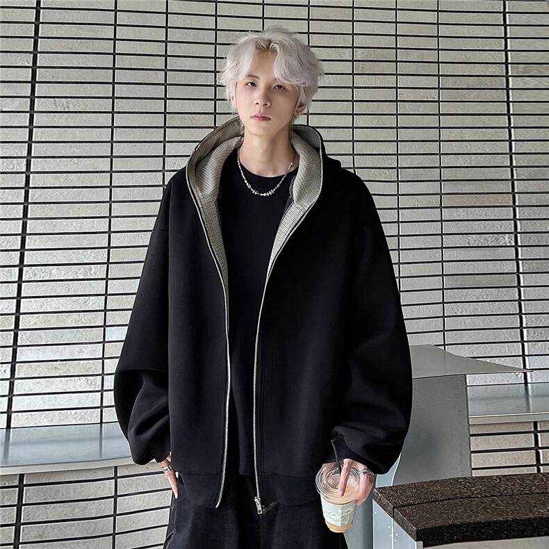 美式重磅廓形卫衣外套男女秋冬复古连帽撞色开衫JK100-P78,女装短外套,电商C307