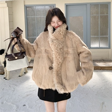 咖色两面穿羊羔毛外套女2025冬季新款韩系超好看加绒加厚皮毛一体，女装派克服，2D014