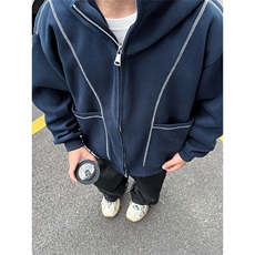 抖音得物高品质秋冬美式高街重磅结构辑明线纹理连帽卫衣外套W111，男装卫衣，电商A486