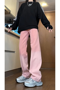 个性百搭时尚长裤美式 Hiphop直筒宽松渐变色牛仔裤K619TP45控75图片