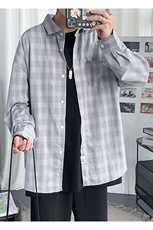 港风秋季新款外穿长袖衬衫男百搭休闲格子衬衣外套CS22/，男装衬衫，电商D202
