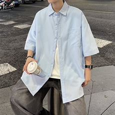 短袖衬衫男夏季痞帅高级感外穿百搭宽松衬衣C0430-P33，男装衬衫，星座308B-2