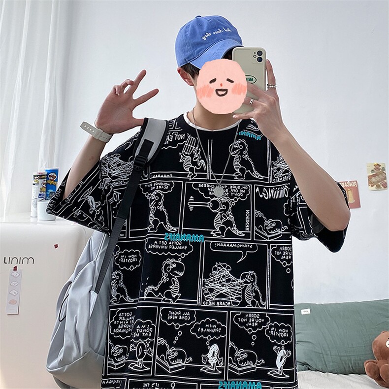 2023夏季新品港风卡通印花T恤纯短袖百搭男女1455-P38控价58,男装T恤,电商A441-1