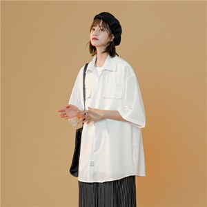 C3070/P35新款中性风冰丝工装多口袋短袖衬衣男女潮大码外套衬衫,女装衬衫,电商A141