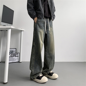 【主推现货S-4XL】水洗直筒牛仔裤男宽松长裤A080-8206-P65控88图片