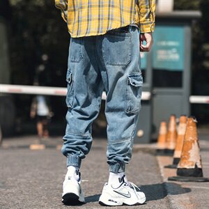 2021春季新外景日系大码男潮流工装九分裤束脚牛仔裤K002-P65图片