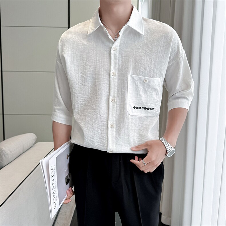 现货2025春季高品质男士衬衫轻奢风刺绣印花短袖衬衣901-C34-P58，男装T恤，星座901