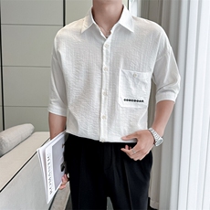 现货2025春季高品质男士衬衫轻奢风刺绣印花短袖衬衣901-C34-P58，男装T恤，星座901