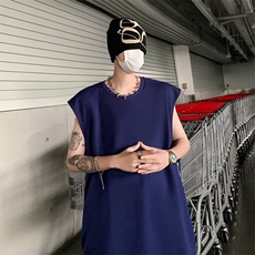 港风文艺水洗背心男春夏宽松潮流做旧无袖T恤条纹，男装T恤，星座716-2