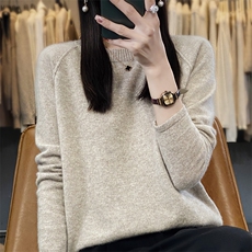 长袖圆领纯色2024年秋季时尚气质百搭简约羊毛针织衫，女装羊毛衫，暖圣羊羊绒