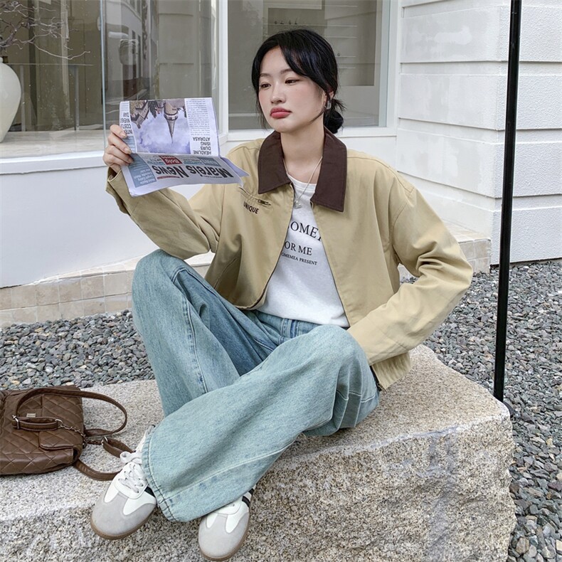卡其色短外套女早秋2025新款爆款独特漂亮韩系小个子休闲减龄夹克,女装短外套,2C316