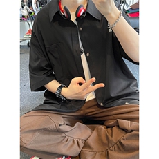 日系复古学院风短袖衬衫男夏季薄款宽松潮流oversize廓形半袖衬衣，男装衬衫，电商A007