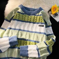 2026冬季新款加厚毛衣男拼色条纹韩版潮流百搭ins针织衫M240/P40，男装针织衫/毛衣，星座506B