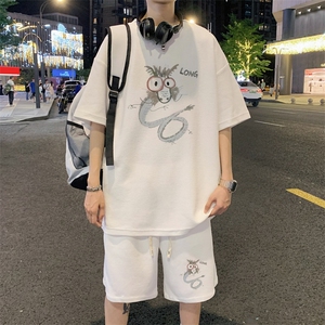 ！2025夏季新款男士华夫格短袖T恤套装学生印花一套HTZ118P50图片