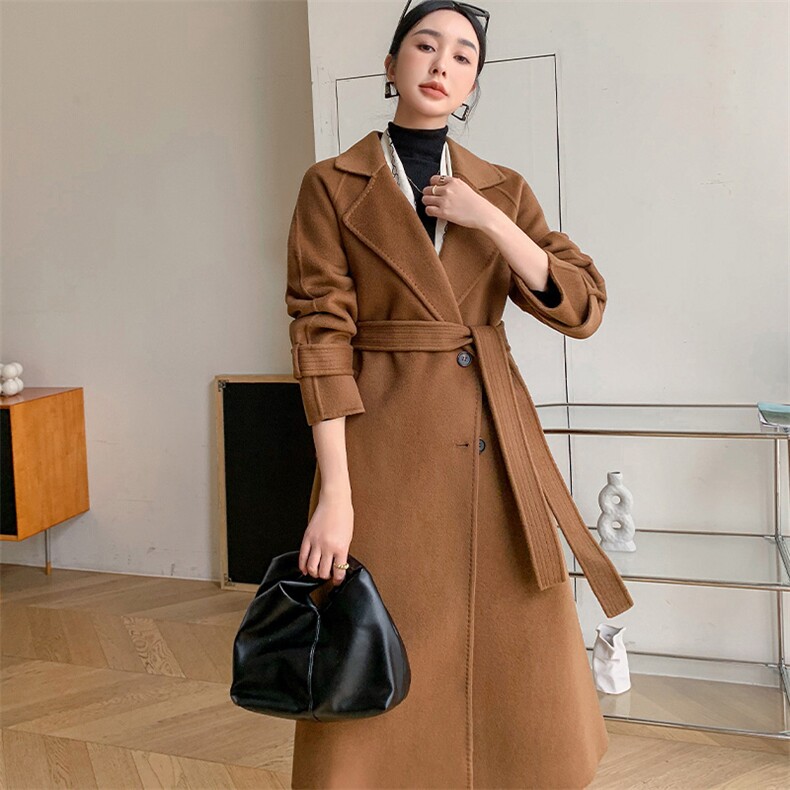 时尚潮流女装双面呢羊毛大衣修身显瘦长款外套气质百搭秋冬季必备，女装双面呢大衣，荣图大衣