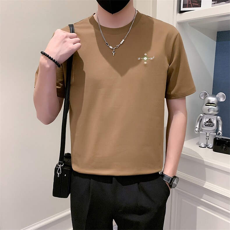 卡其3男潮夏季小伙简约休闲体恤ins打底上衣T301A-1/T95/P45,男装T恤,星座301A-1