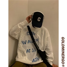 美式复古hiphop炸街潮牌字母毛边毛衣男女冬季针织衫潮M9102-p45，男装针织衫/毛衣，星座1008