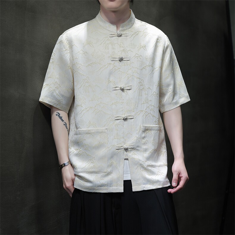 风2026夏季新款金山银山五分袖休闲大码衬衫A021-CS7098-P70,男装T恤,电商A021
