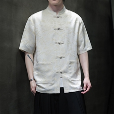风2026夏季新款金山银山五分袖休闲大码衬衫A021-CS7098-P70，男装T恤，电商A021