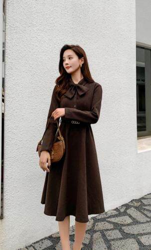 秋冬薄呢时尚连衣裙，女装连衣裙，秀水百合