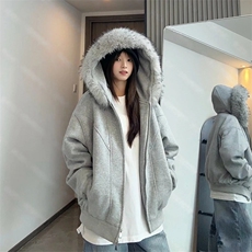 网图连帽卫衣加棉棉服夹棉保暖宽松毛领棉衣外套G1166特P105，男装棉衣，电商A339