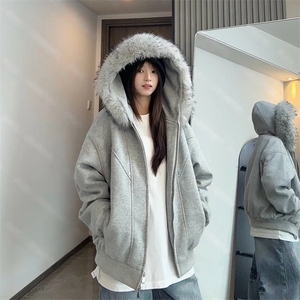 网图 连帽卫衣加棉棉服夹棉保暖宽松毛领棉衣外套 G1166 特P105图片