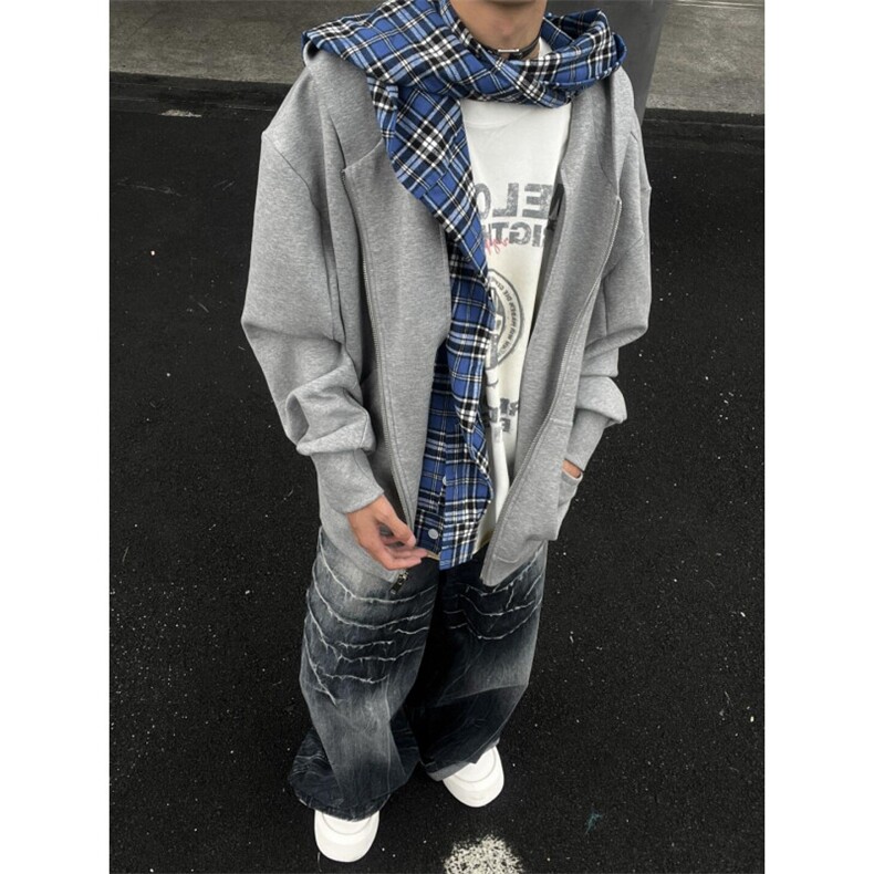 【有货】假两件格子拼接卫衣男款设计感连帽开衫外套JL97LL-特P68,男装卫衣,星座1007（原301D）
