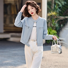 2025春季新款时尚皮衣外套女高级感显瘦短款机车夹克小个子上衣潮，女装皮衣，魅丽静蓝