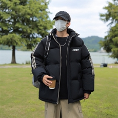 冬季拼三条杠面包服宽松男女情侣羽绒棉连帽棉衣C408M1201P100，男装棉衣，电商C408(原B339-1)
