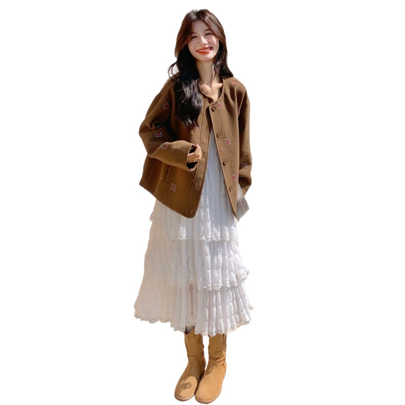 咖色美拉德刺绣麂皮绒短外套女秋季2025新款高级感穿搭时尚夹克,女装短外套,2C159