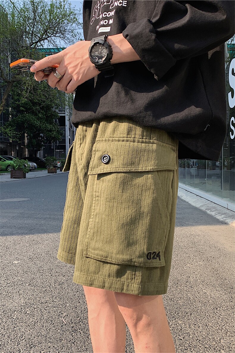 K67/P32新款刺绣质感人字纹五分裤工装中裤大码短裤沙滩裤男控58,男装休闲裤,电商A141