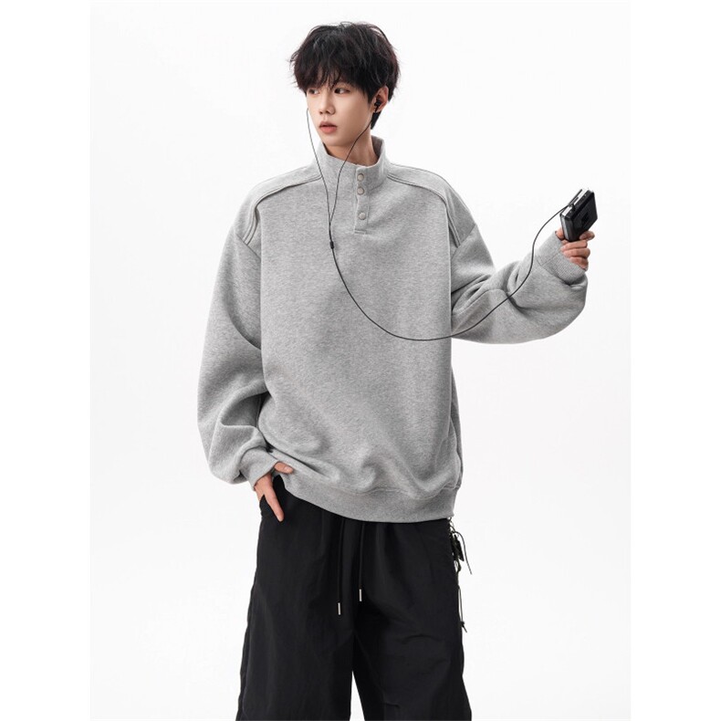 1506/QTY010/P45重磅美式休闲立领卫衣男设计休闲宽松运动套头衫,男装卫衣,星座1506